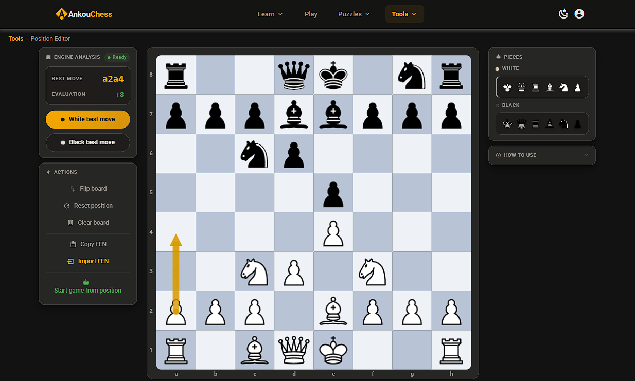 Position editor — set up any chess position and calculate the best move